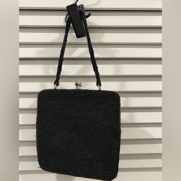 Accessories | Vintage Black Beaded Purse With Top Handle And Metal ...